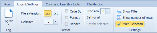 How to make selections on the Logs & Settings tab